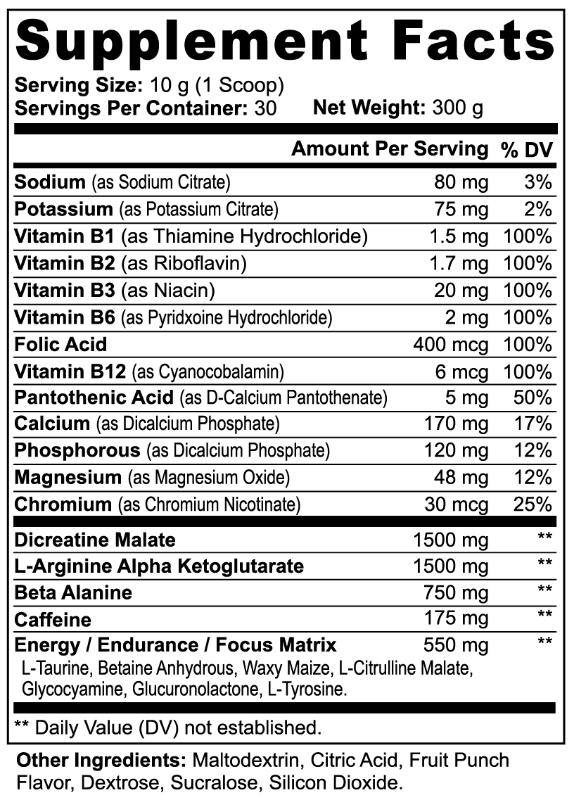 nitric shock pre-workout powder (fruit punch)